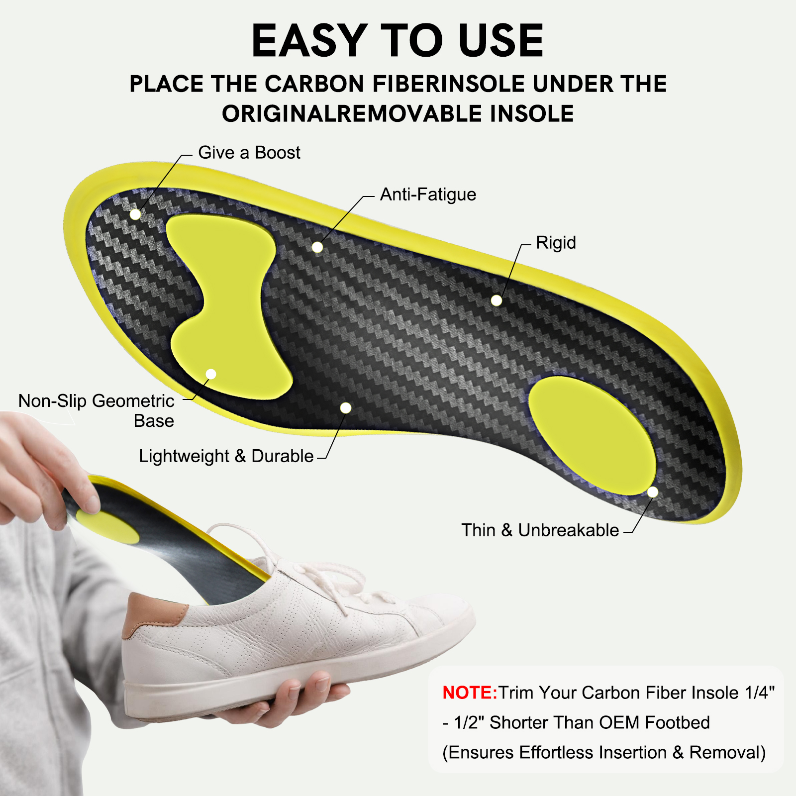 Carbon Fiber Insoles for Basketball & Volleyball, High-Energy Return for Court Shoes, Jump Higher, Run Faster, Plantar Fasciitis Support & Relief - Image 2